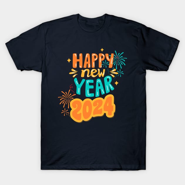 Happy New Year 2024 T-Shirt by Budwood Designs